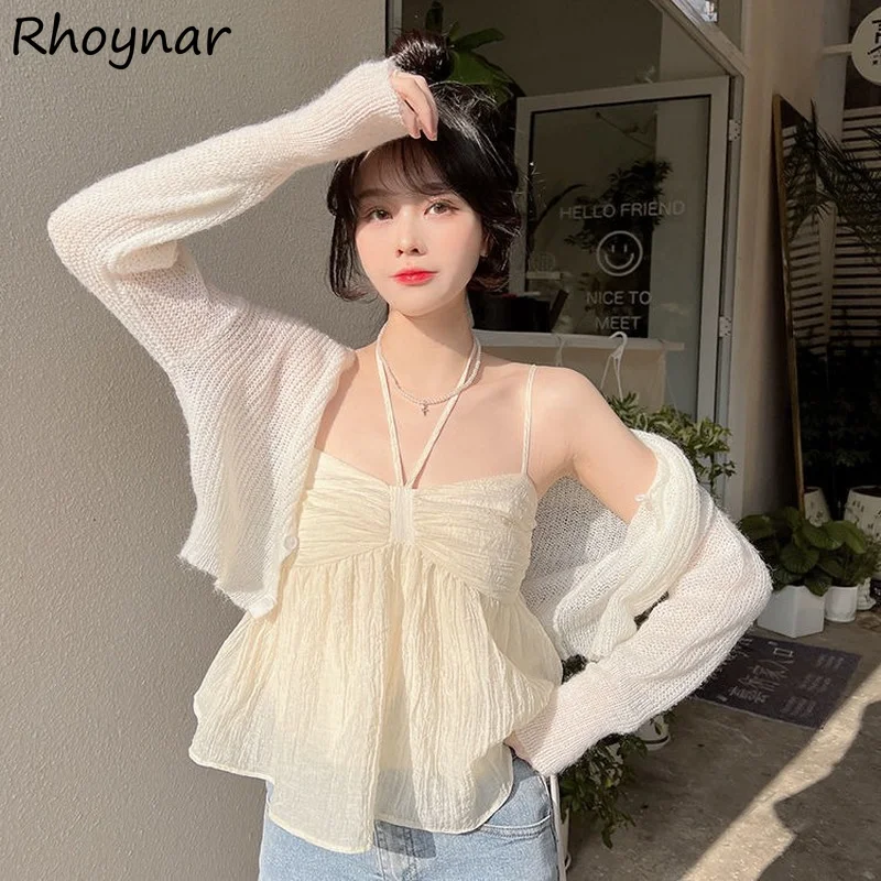

Camis Women Sweet Folds Design French Style Sexy Solid Fashion Casual Crop Top Kawaii Basic Summer Chic All-match Popular Ins