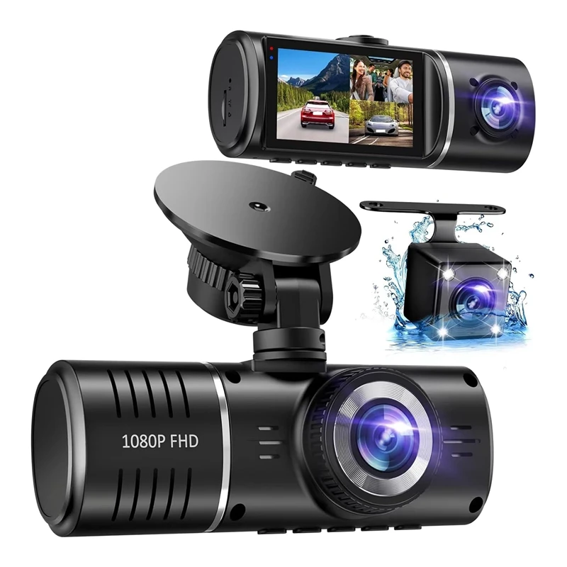 Автомобильный видеорегистратор 3-канальный 1080P спереди и внутри тройной
