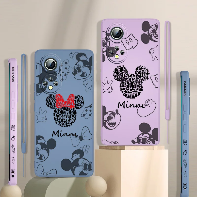 

Disney Mickey Minnie Anime Phone Case For Huawei Honor 60 SE 50 30S 20 20E 10X 10i 9X 9C 9S 8A Liquid Left Rope Funda Cover