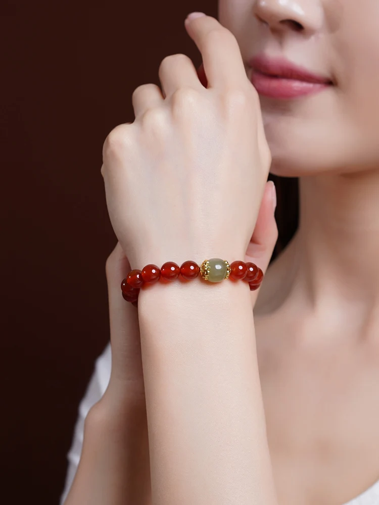 Fideli Red Agate Bracelet Women Hetian Jade Girlfriends Year of Fate Zodiac Dragon Lucky Beads Christmas Gift