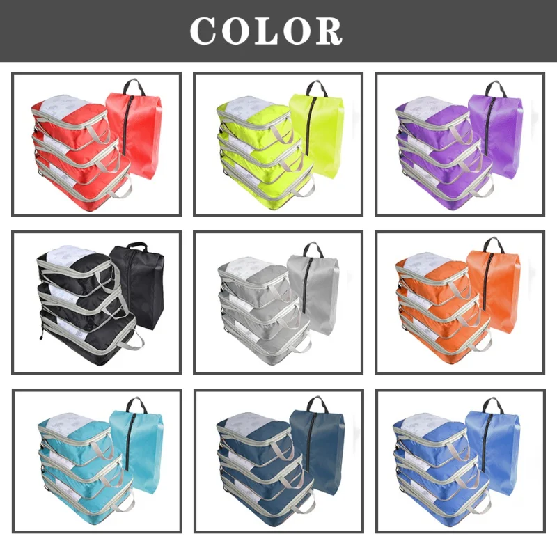 Travel Compression Packing Cubes Portable Luggage Organizer Storage Bags Shoes Bags With Mesh Lightweigh Foldable Handbag Pouch images - 6