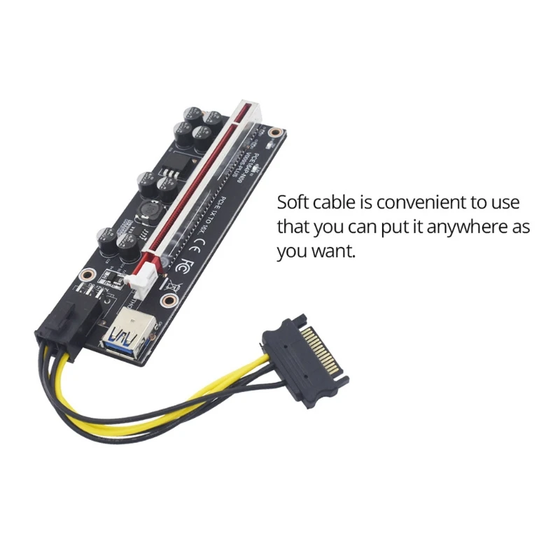

VER009S Plus PCIE Райзер 1X до 16X Графический удлинитель для графического процессора Майнинг Райзер адаптер карта 8 конденсаторов 6-контактный вариа...