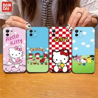 bandai funy hello kitty phone case black silicone for iphone 13 pro max 11 12 xr x xs mini for 6 6s 7 8 plus funda shell cover