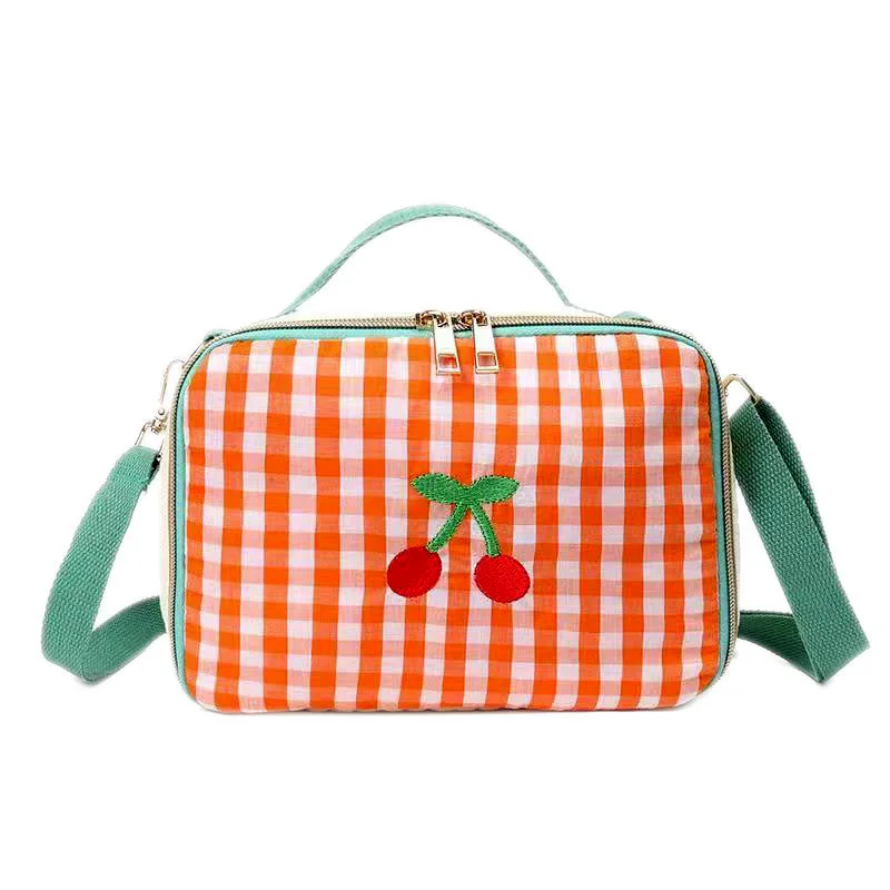 Korea Children's Crossbody Bag Plaid Parent-child Girl's Handbag Light Cotton Kids Shoulder Lunch Box Bag