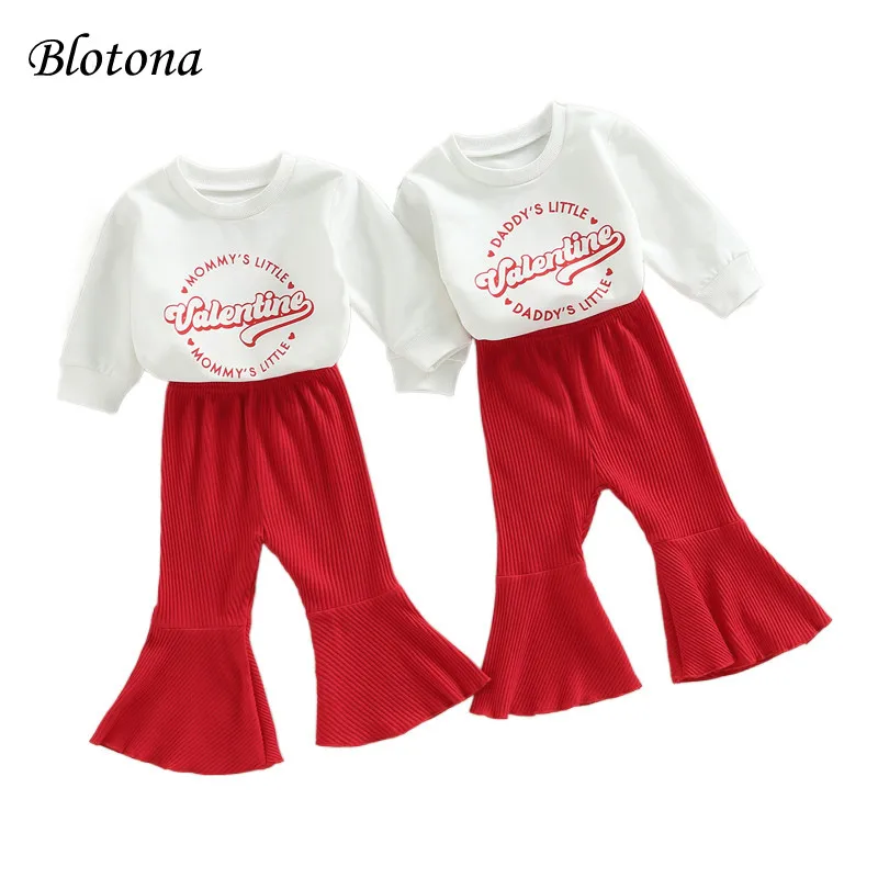 

Blotona Baby Girls Valentine's Day Outfits, Letter Print Long Sleeve Sweatshirt Tops and Casual Flared Pants Set, 6Months-3Years