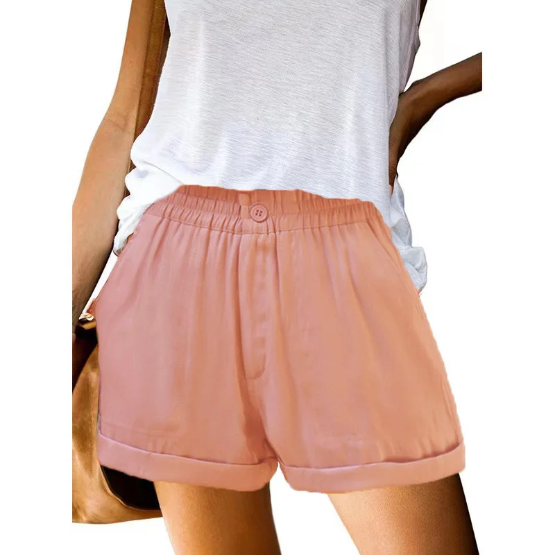 Summer Women's Pants Elastic Solid Color Buckle Zipper Plus Pocket Casual Shorts Cargo Pants Pantalones De Mujer Traf Pantalon