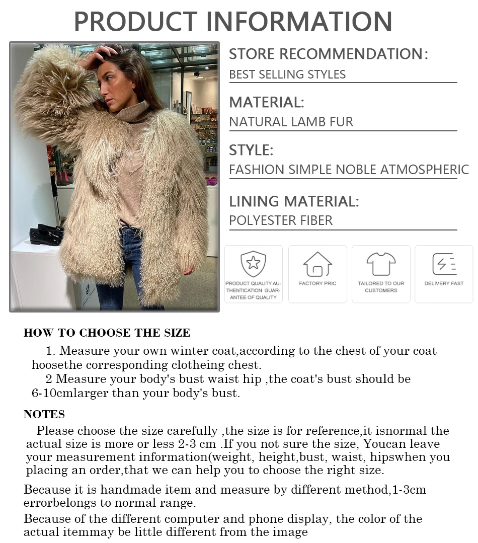 Women Lamb Fur Coat Mongolia Sheep With Round Collar Mid-Length Winter Real Jacket 2024