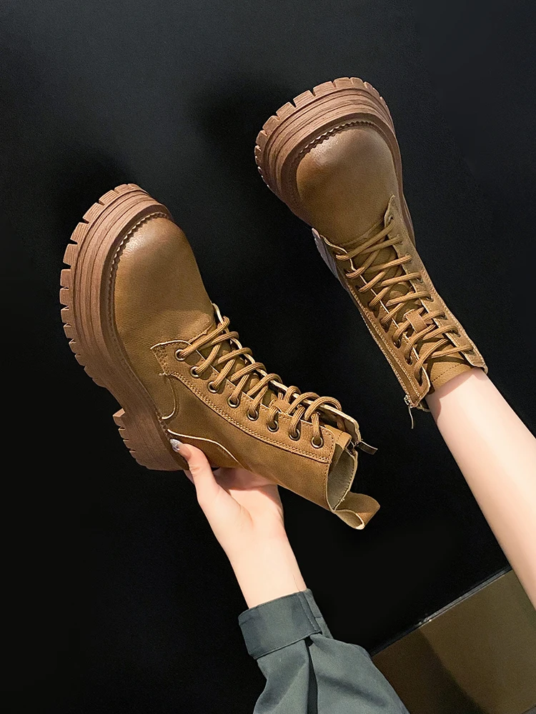 

Shoes Women's Boots Autumn Lace Up Boots-Women Winter Footwear Round Toe Lolita Ankle Med Rock 2023 Rubber Ladies Solid Cross-ti