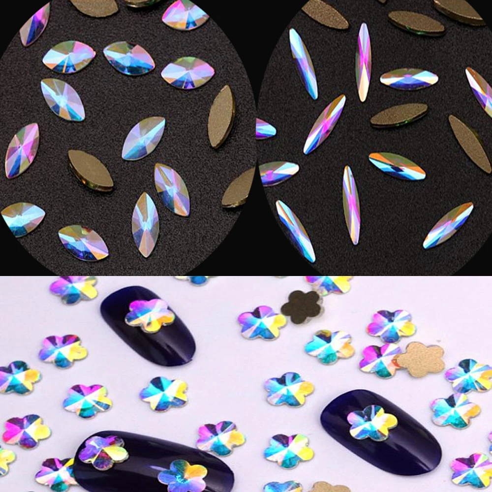 20 PCS/ Bag Crystals TEARDROP/ FLOWER shape Crystal AB Flat Back Fancy Stone rhinestone gems for Nail Art - 3-10mm size