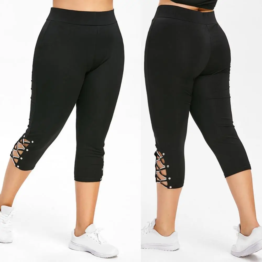 

Women High Waist Cropped Trousers Pants Elastic Bandage Leggings Plus Size 5XL
