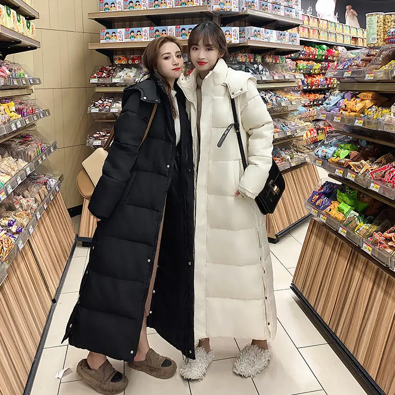 

Woman Solid Cotton Padded Jacket Female Long Thicken Coat Hood Straight Elegant Outerwear Ladies Fashion Parkas Overcoat G158