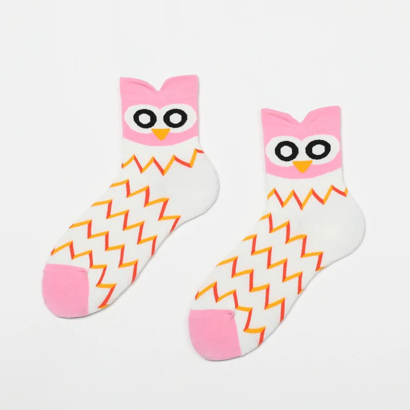 Kawaii Women Animal Cotton Socks Autumn Winter Cartoon Owl Patterned Female Ladies Cute Funny Tube Socks