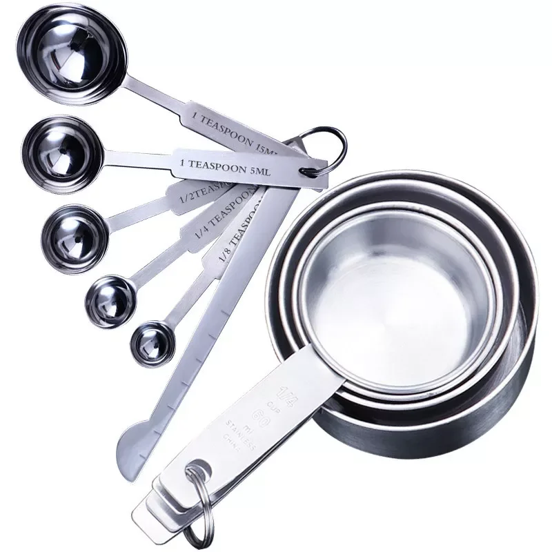 

2023New Stainless Steel Measuring Cups and Spoons Set Deluxe Premium Stackable Tablespoons Home Tools Kitchen Accessories