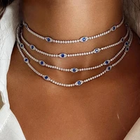 just feel fashion rhinestone evil eye tennis chain necklace for women bling crystal lucky eyes choker necklace statement jewelry