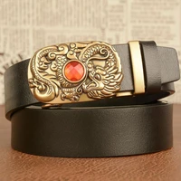 ethnic style dragon spit bead inlaid gemstone automatic buckle mens belt high quality cowhide casual belt men personality belt