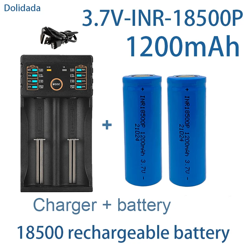 

Литий-ионный перезаряжаемый аккумулятор 18500 3,7 в, 1200 мА/ч, для мощсветильник вспышки, специальная светильник ковая литиевая батарея + зарядно...