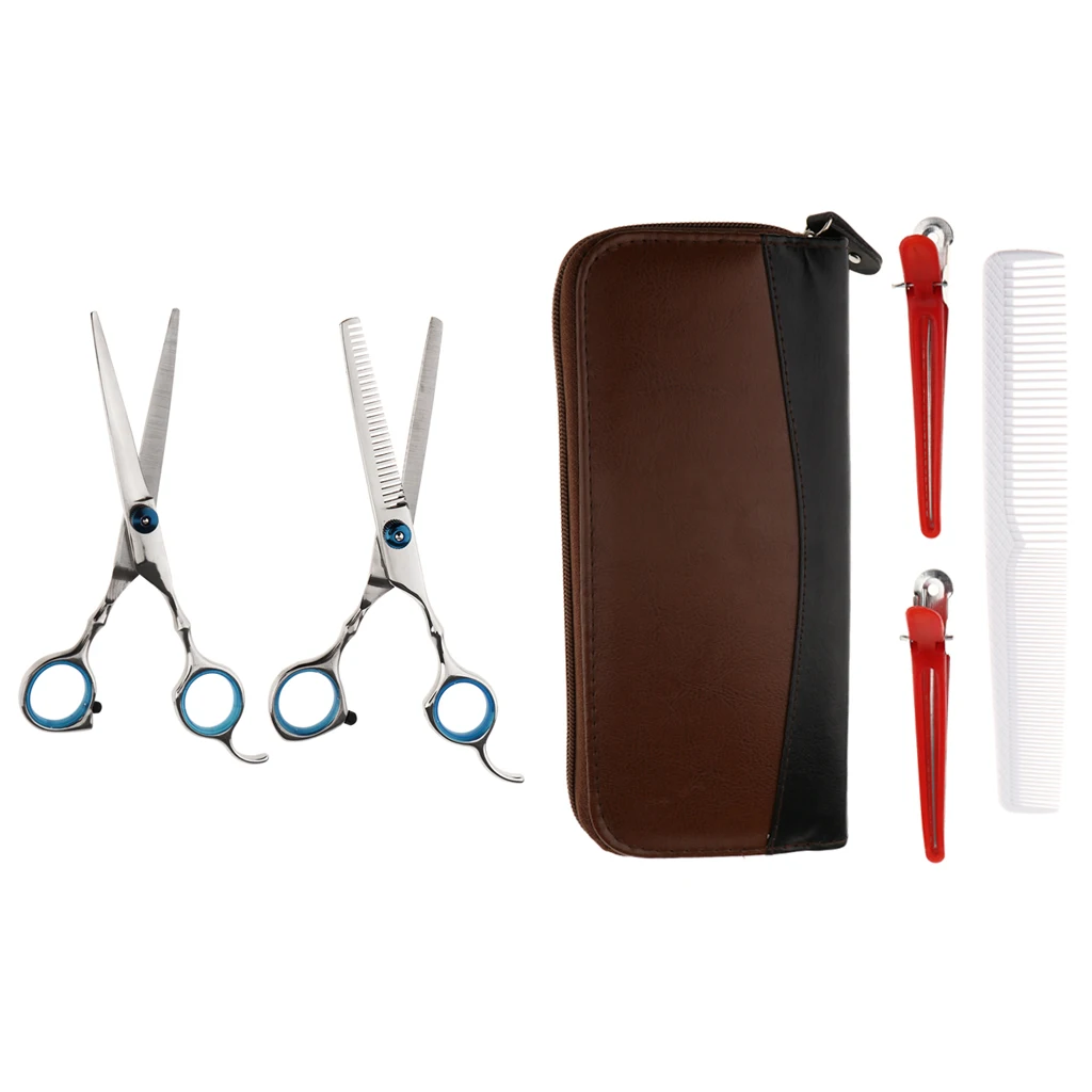 Pro Salon Hair Cutting Thinning Scissor Barber Shear With Holster Sets Blue
