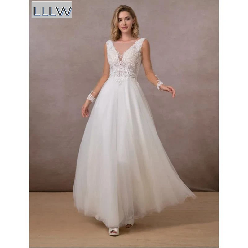 

Модное кружевное атласное платье с бисером, длинными рукавами, а-силуэт, свадебные платья на заказ