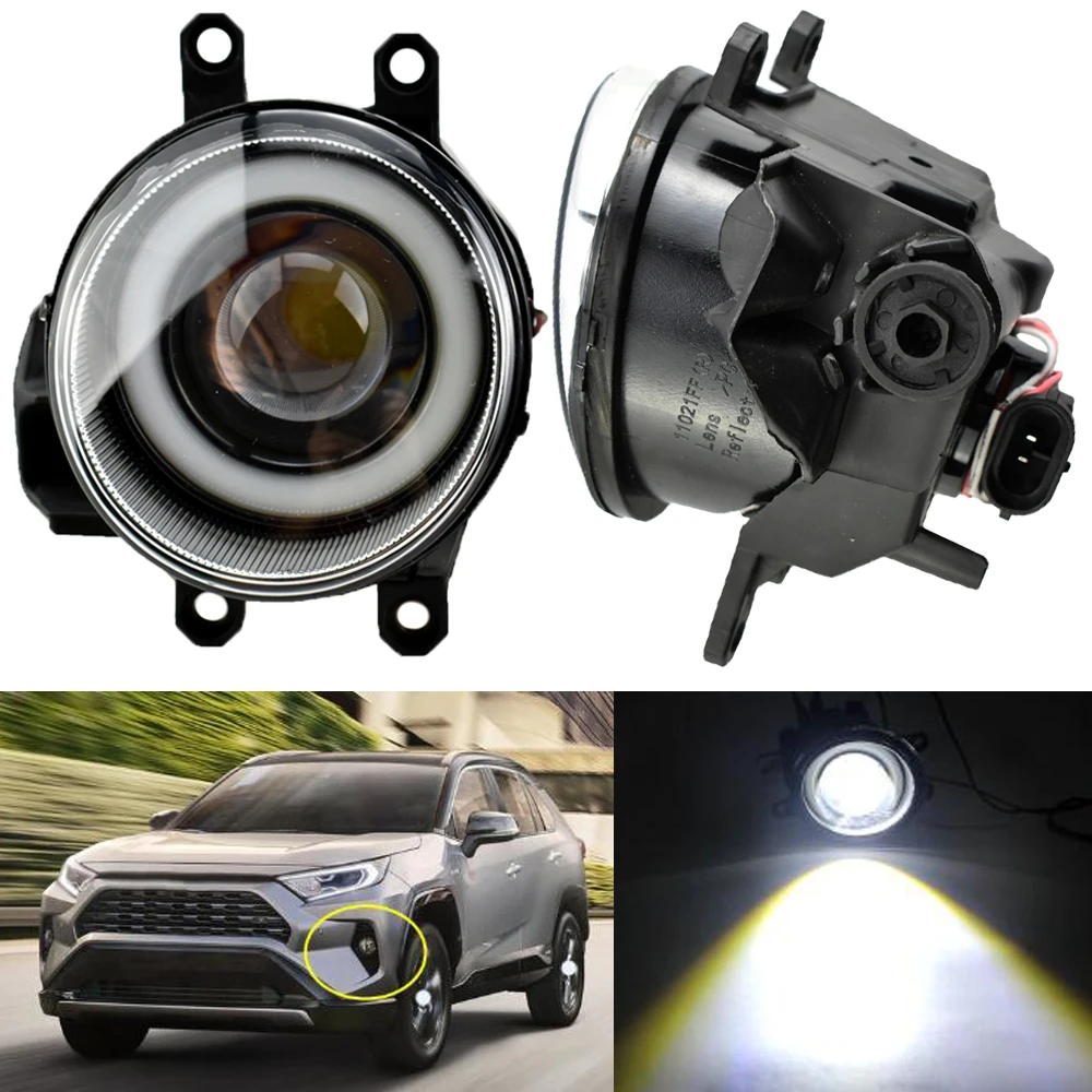 

2pcs Car LED Fog Light Angel Eye DRL Daytime Running Light 12V For Toyota RAV4 2016 2017 2018 2019 2020 Fog headlights