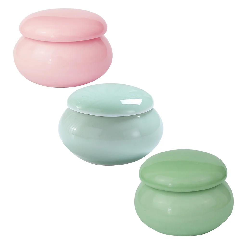 

3pcs Empty Ceramic Lip Balm Rouge Pot Jars with Lids Round Sample Storage Containers for Creams Lipsticks Ear Studs