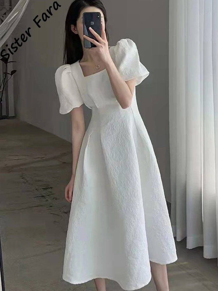 

Платье-миди женское с коротким рукавом, квадратным вырезом и высокой талией