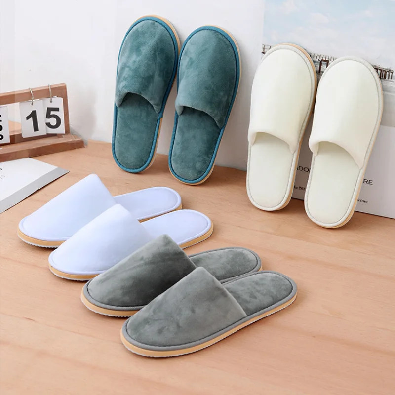 4Pairs/Lot Hotel Slippers Men Women Top Quality Velvet Travel Disposable Cotton Home Hospitality Shoes Cheap SPA Guest Slides
