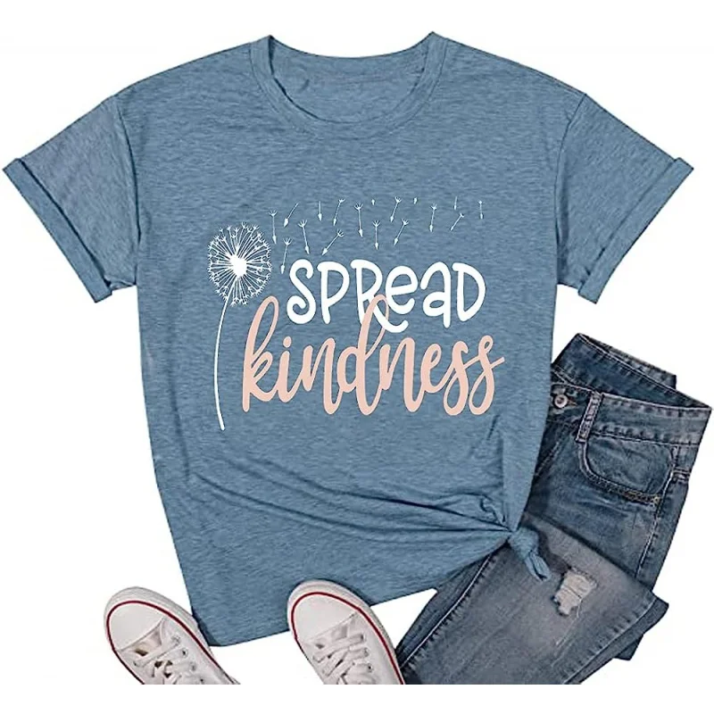 

Spread Kindness T Shirt for Women Summer Dandelion Graphic Tees Casual Funny Sayings Letter Printed Cute Shirts Tops