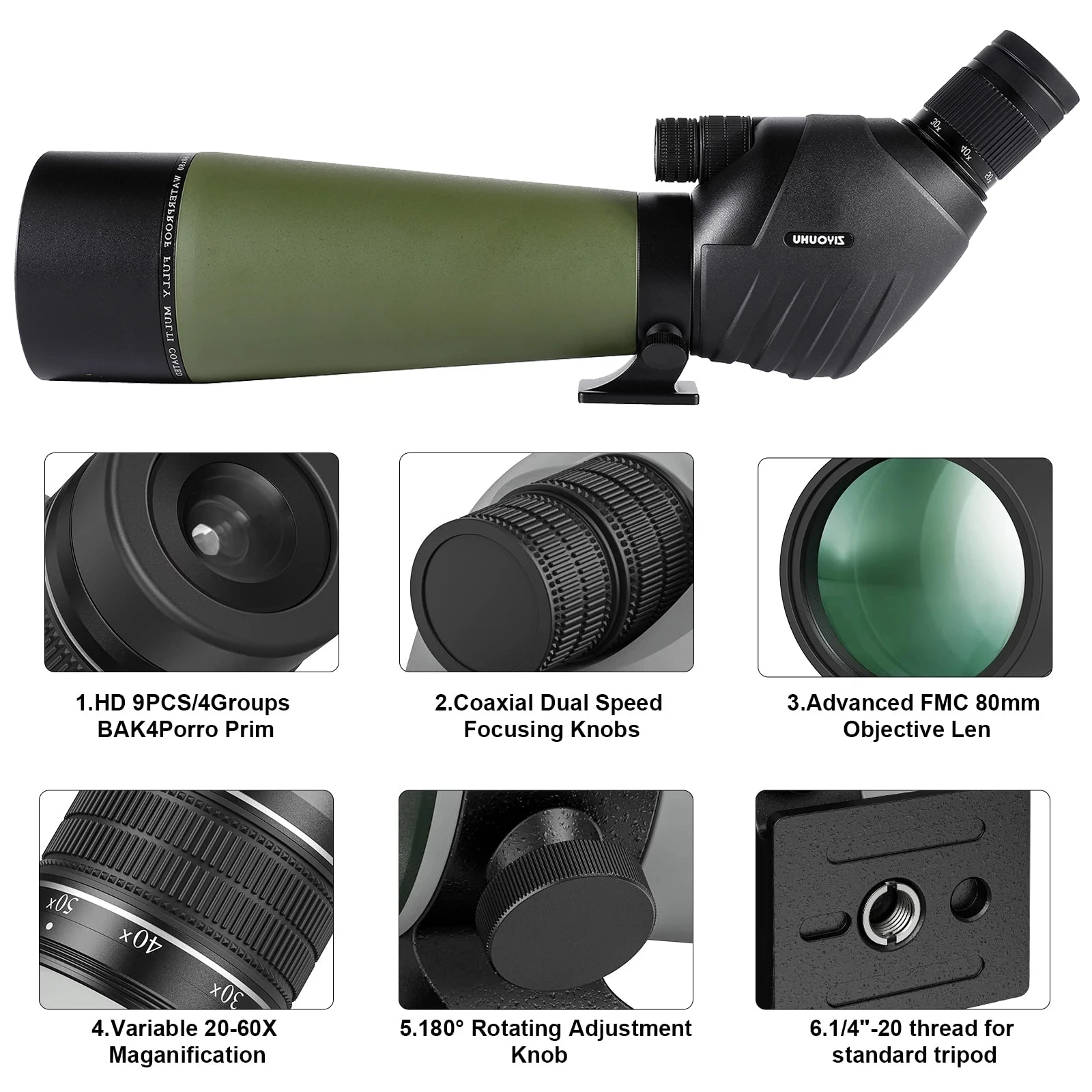 Monocular 80x Telescope Spotter Scope + Tripod for Target Shooting Hunting Bird Watching Moon Observing 1000M Optics High Zoom images - 6