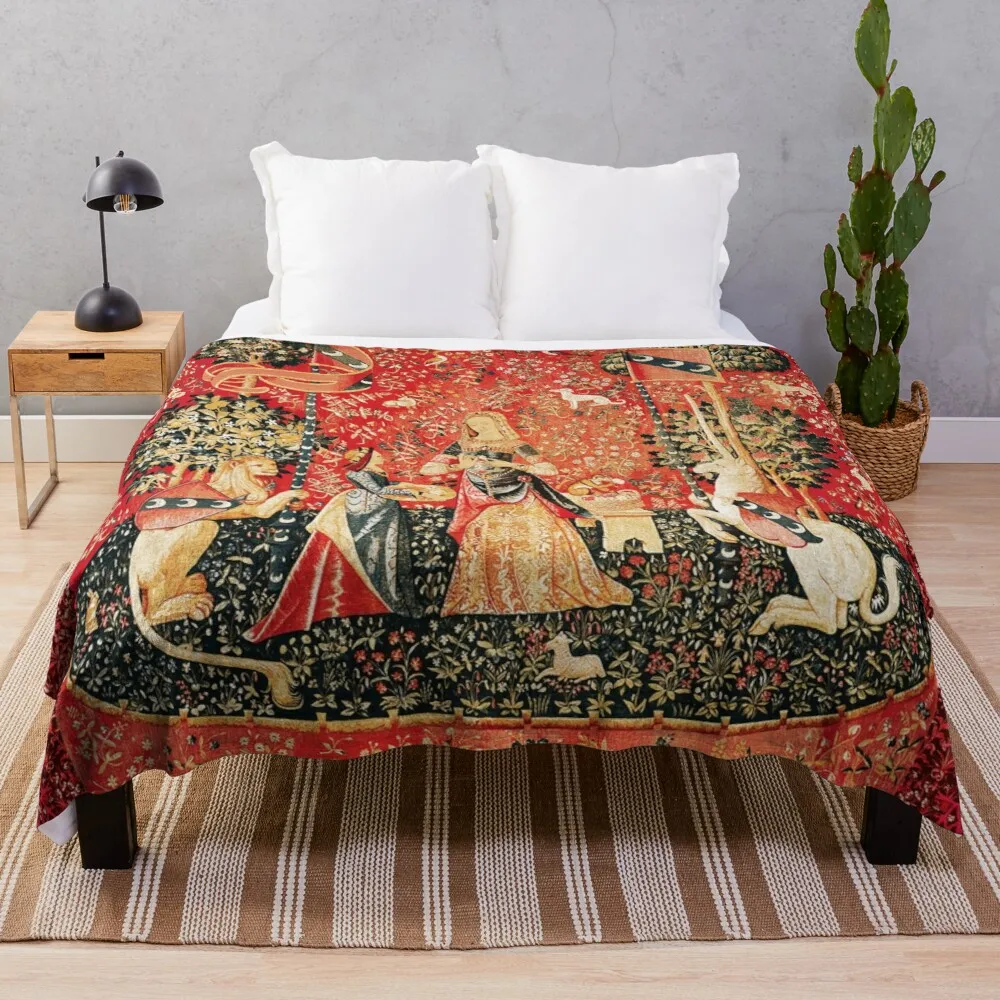 

Дама и единорог, запах, Лев, фантастические цветы, животные Красный Зеленый цветочный плед