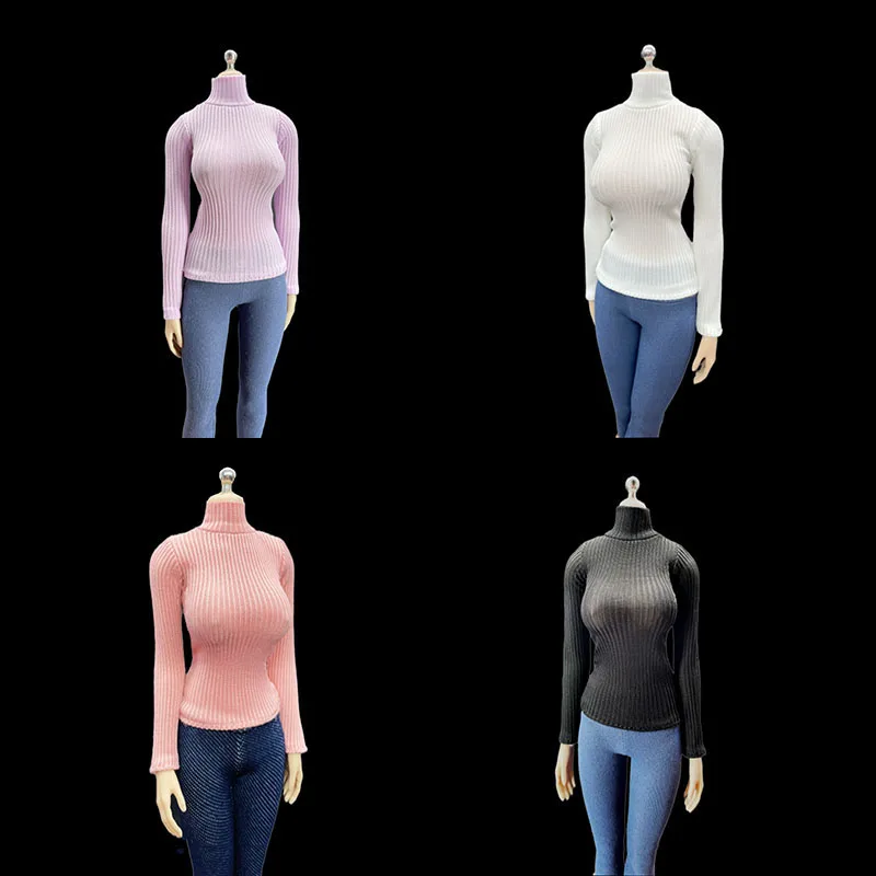 

CJG-047 1/6 Women Soldier Bottom Shirt Stripe High Neck Elastic Knitwear Sweater Clothes Model For 12 Inches Action Figure Body