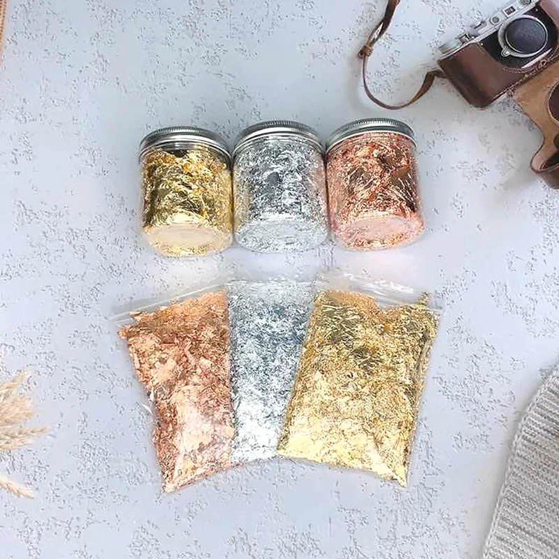 3g Imitation Gold Sliver Copper Foil Sequins Glitters Craft Leaf Flake Sheets Bulk  For Gilding DIY Nail Art Decor Foil Paper