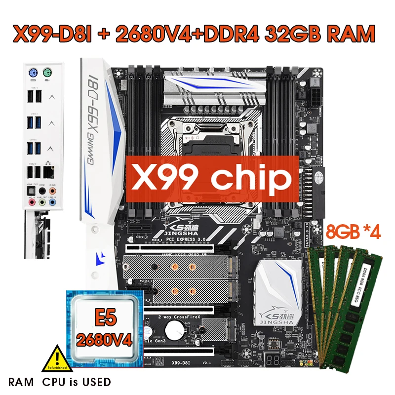 

JINGSHA X99 D8I LGA 2011-3 Motherboard Set With E5 2680V4 Process And 4 x 8GB = 32GB DDR4 2133MHZ ECC REG RAM M.2 WIFI NVME M.2