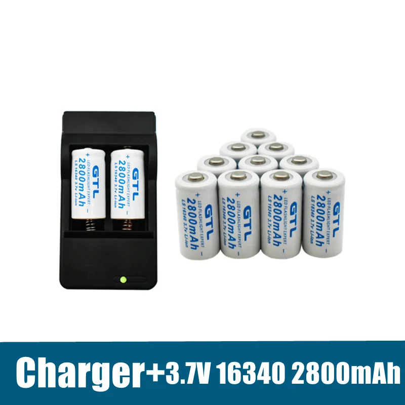 2022 100% original premium 3.7V 2800mAh Li-ion 16340 Batteries CR123A Battery for LED Flashlight Travel Wall + Charger