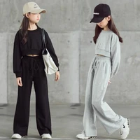 2021 spring summer kids tracksuit children girls clothes casual t shirt wide leg pants suit teenager 5 6 7 10 11 12 year