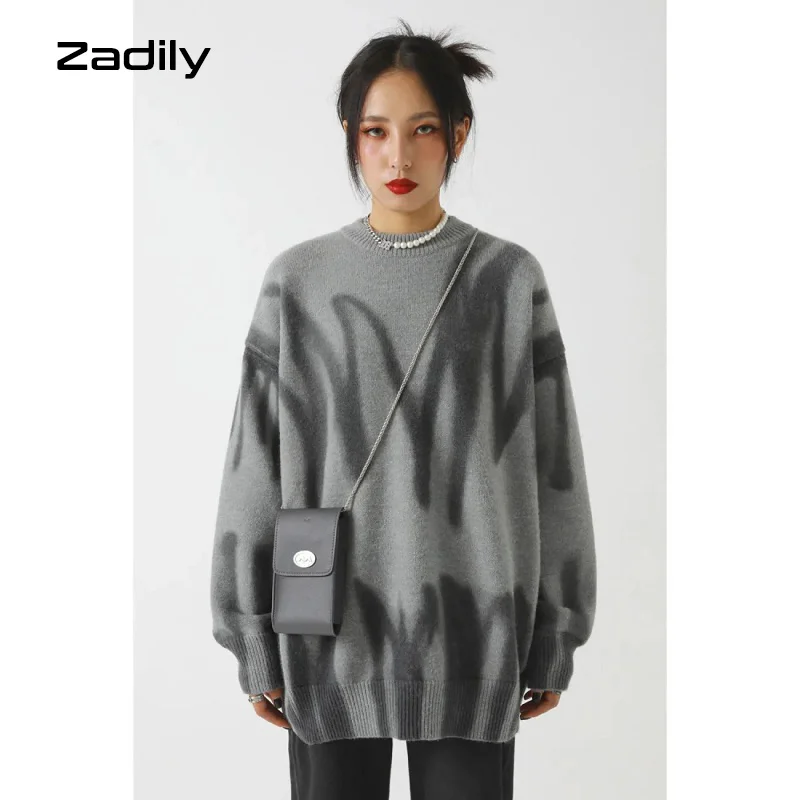 

Женский свитер оверсайз с принтом, вязаный пуловер свободного покроя с длинным рукавом, Y2K, зимний, уличный стиль