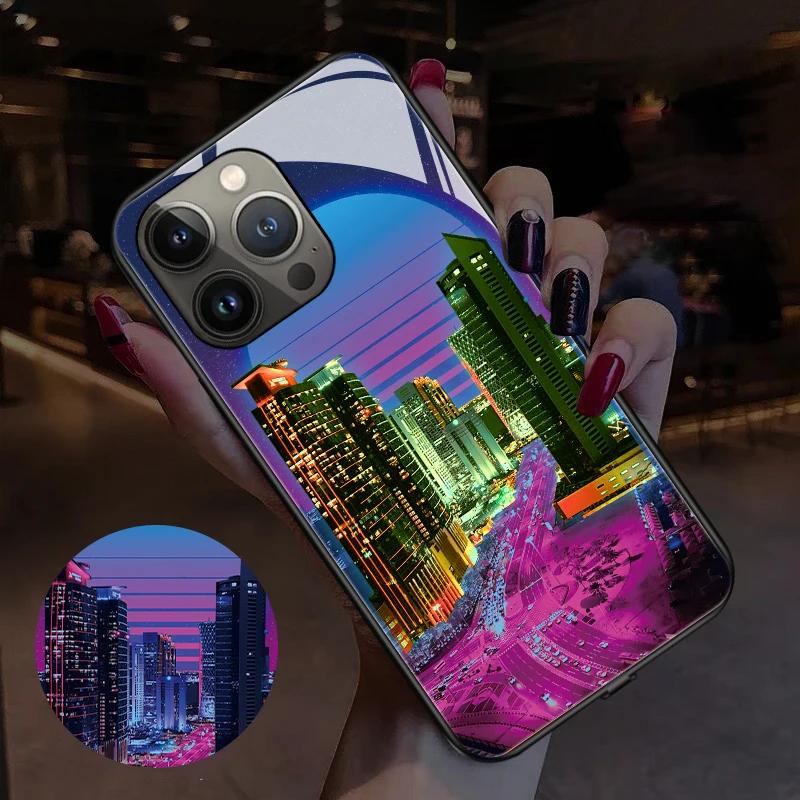Cyberpunk Anime Friend Birthday Gift LED Light Glowing Luminous Phone Case for iPhone 11 12 13 14 X Xs Xr Mini Pro Max Plus