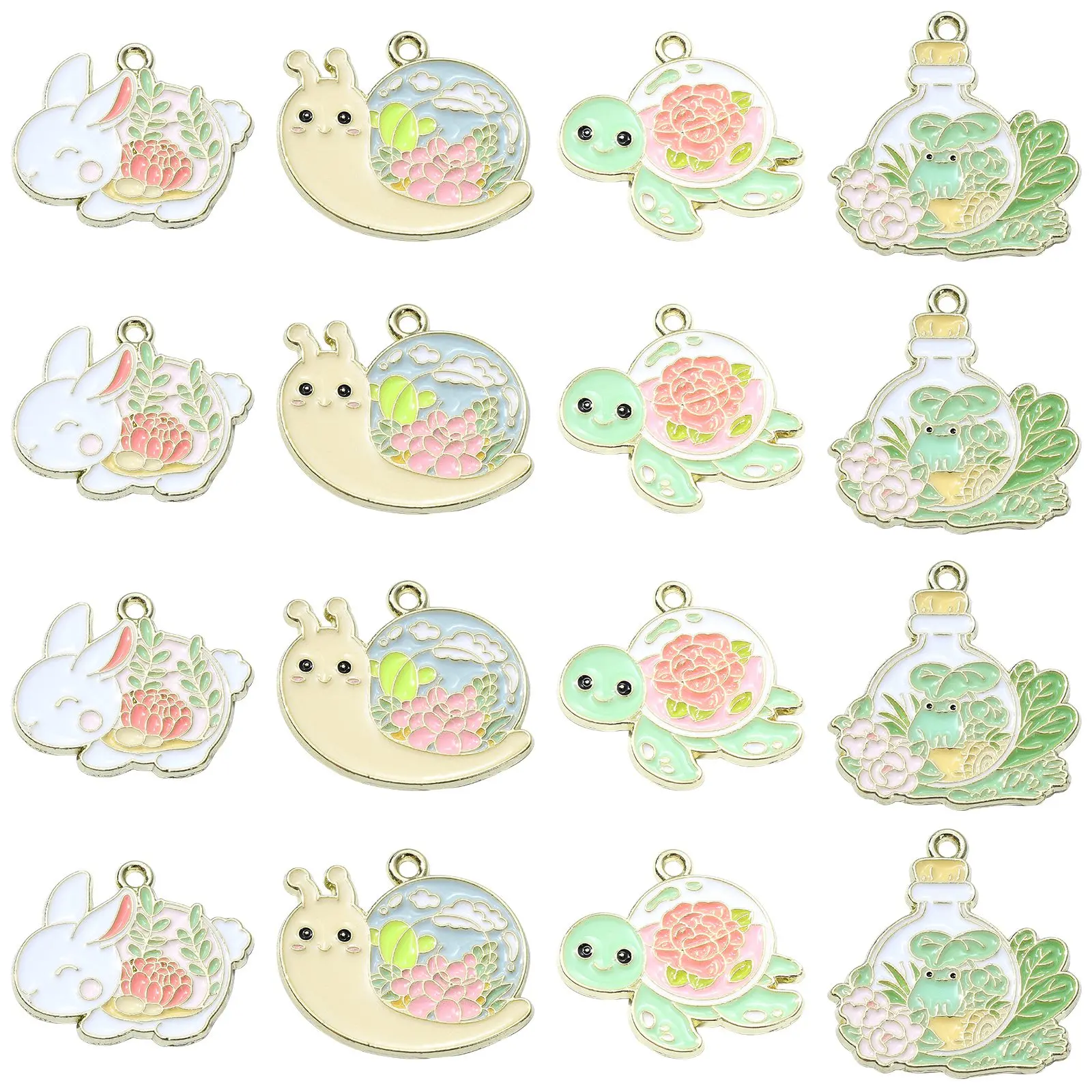 Pandahall 20 шт. 4 стиля эмалевые животные с цветочными подвесками милые Подвески