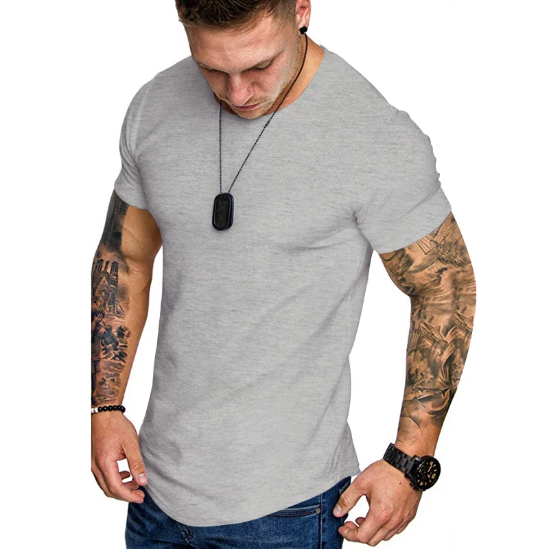 

2023 New Solid Color Short Sleeve T-Shirt Men's Simple Crewneck Casual Sports Summer Cotton T-Shirt