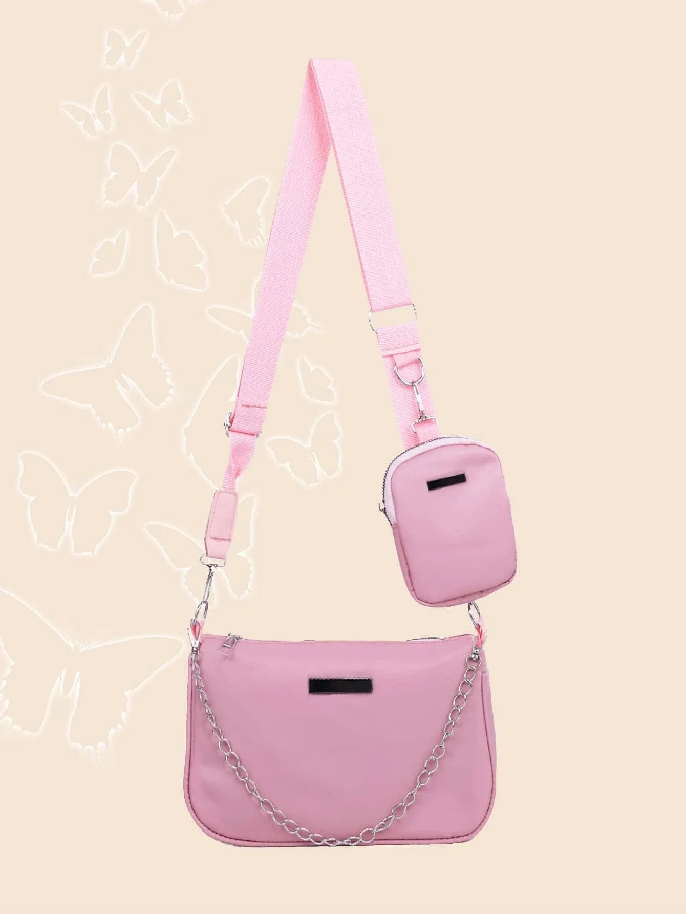 

Chain Decor Crossbody Bag With Coin Case