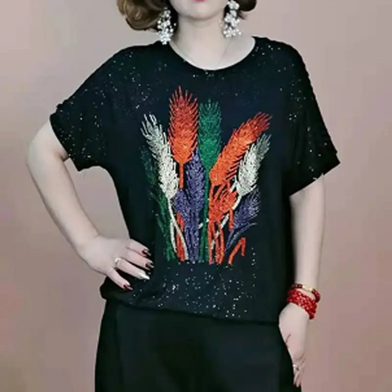 Женский пуловер с коротким рукавом и круглым вырезом Повседневная Свободная