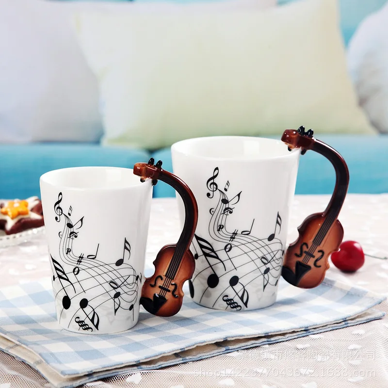 Mug Violin Water Cup Musical Instrument Music Note Bone China 400ml Large | Дом и сад