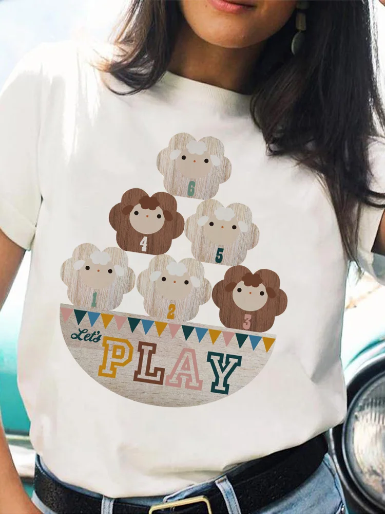 

Printed Tshirt Lively Play Cartoon T-shirt O-neck Short Sleeves Summer Women T-shirts For Woman 2022 Young Girls White Tees Tops
