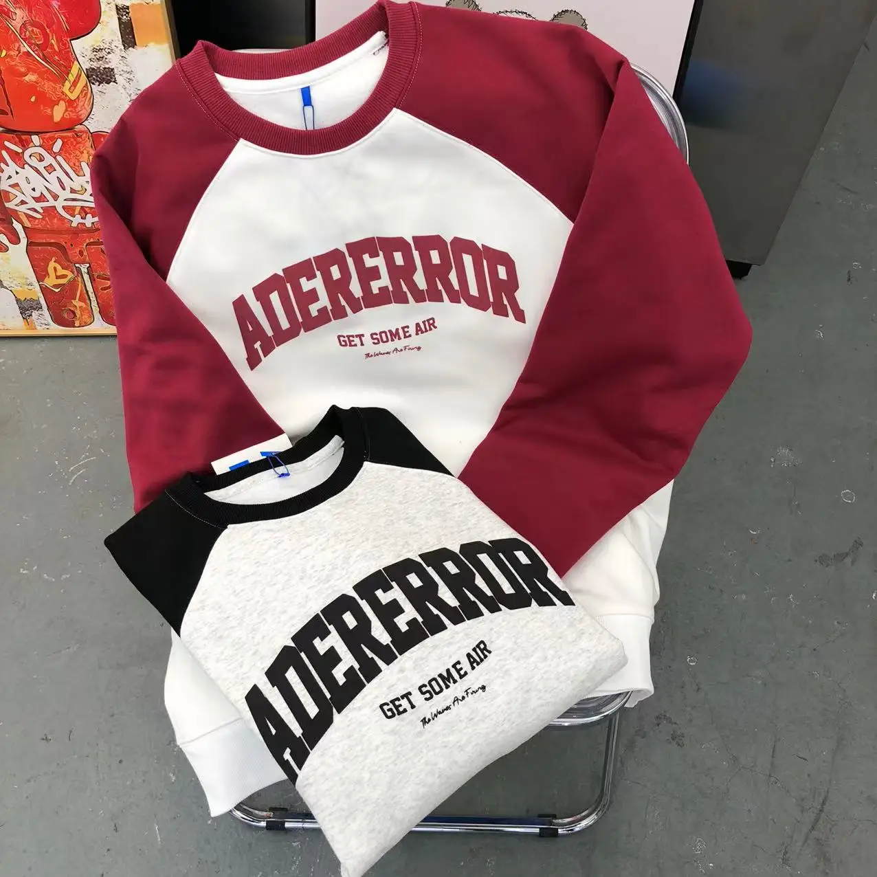 

ADER Contrast raglan sleeve sweater women's autumn and winter loose round neck letter printing plush long sleeve top