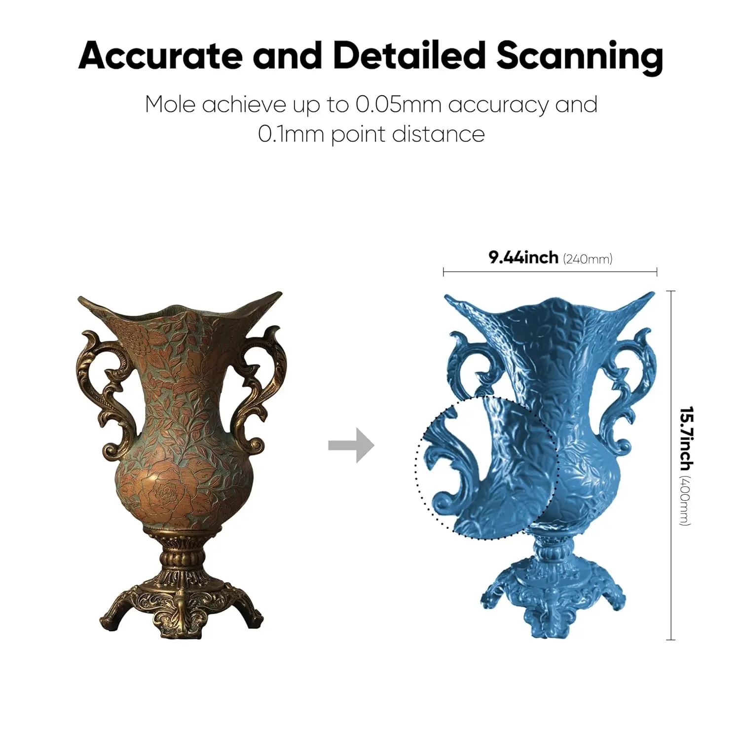 Фото Портативный 3D-сканер 3DMakerpro Mole для 3D-принтеров, точность 0,05 мм и разрешение 0,1 мм, совместимость с Win10/MacOS №1