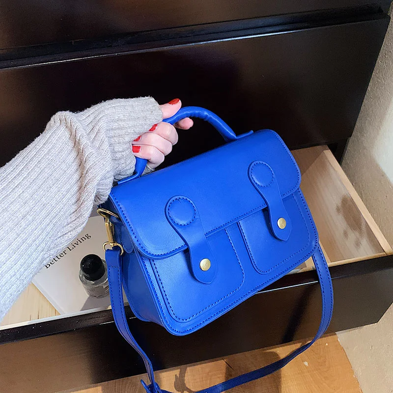 

2022 New Korean Women Blue Green Pink Handbag Casual Female Pu Leather Shoulder Bag Ladies Totes Messenger Bags Bolsas Femininas