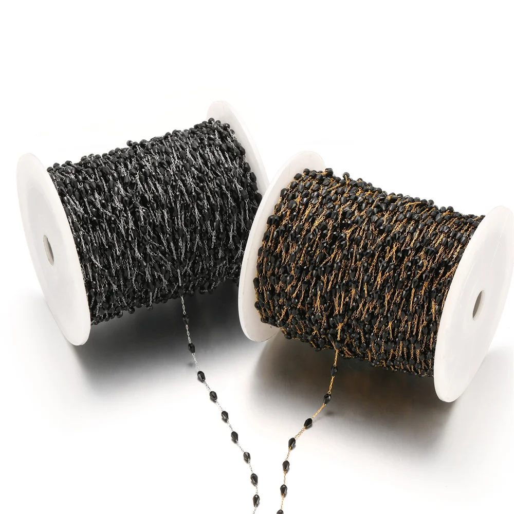 

Цепочка Из Нержавеющей Стали с черными хрустальными бусинами, длина 1 м, 3,5x5 мм, цепочка для ожерелья, для изготовления ювелирных изделий, компонентов, ремесла, браслета, «сделай сам»