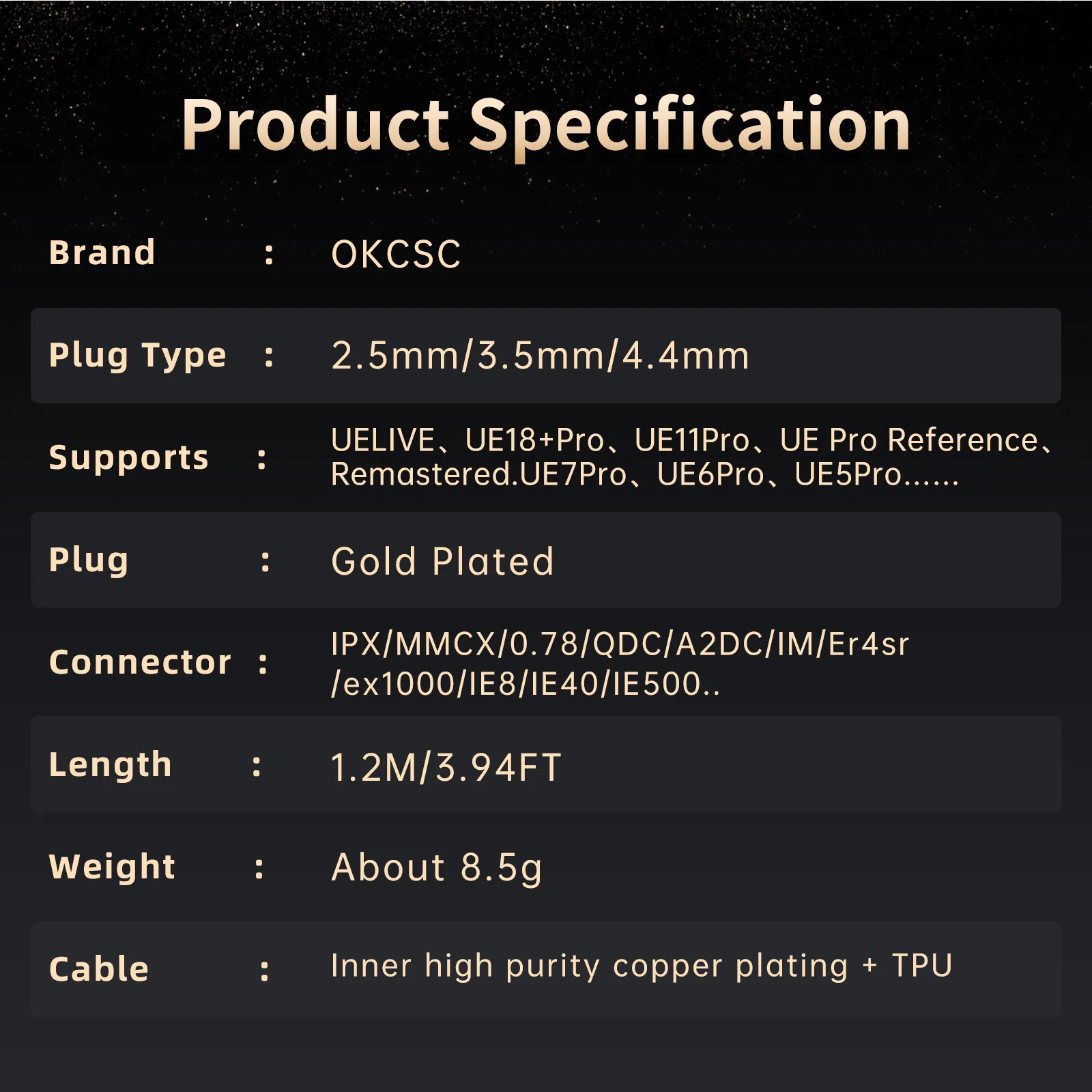 Запасной кабель для наушников OKCSC с разъемом 4.4 мм для QDC TF10 Fitear Weston W40 MMCX IE400 IPX T2 JH24 IE300 ER4PA2DC ER4SR IE8 IE40 (art.: 3920d7ffba43f) - 3920d7ffba43f