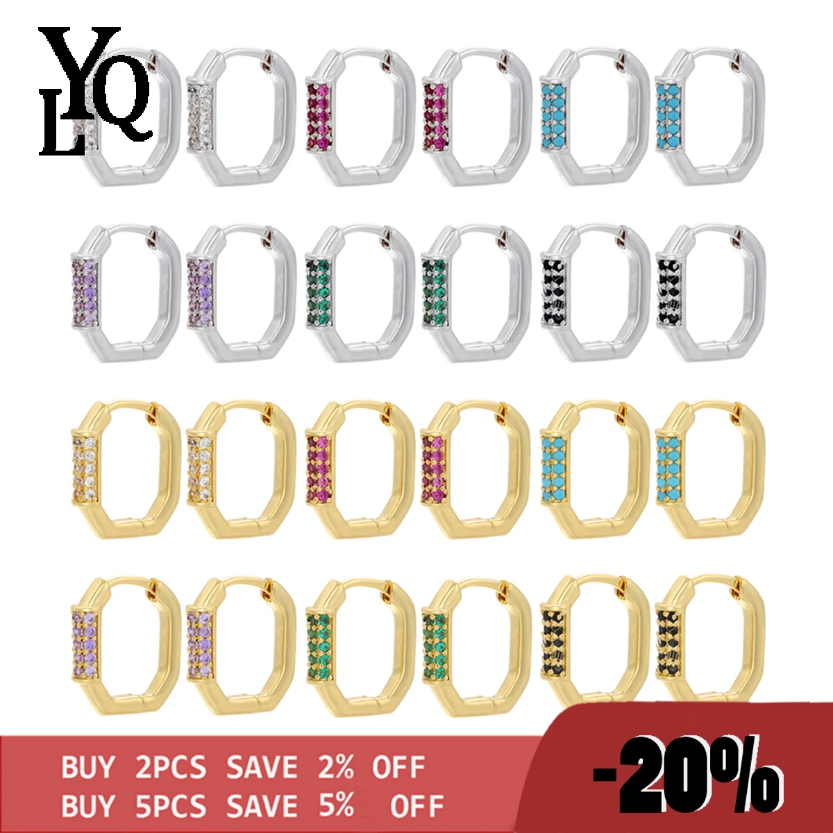

Fashion Gold Silver Small Hoop Earrings Fashion Geometric Octagonal Sweet Cz Crystal Female Hoop Earrings