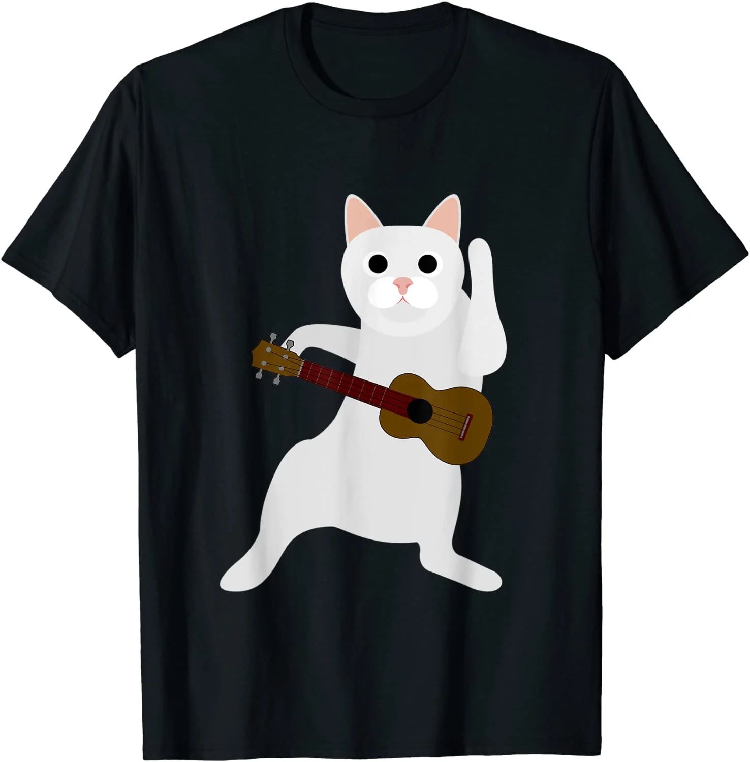 

White Munchkin playing Ukulele funny cat lover gift T-Shirt