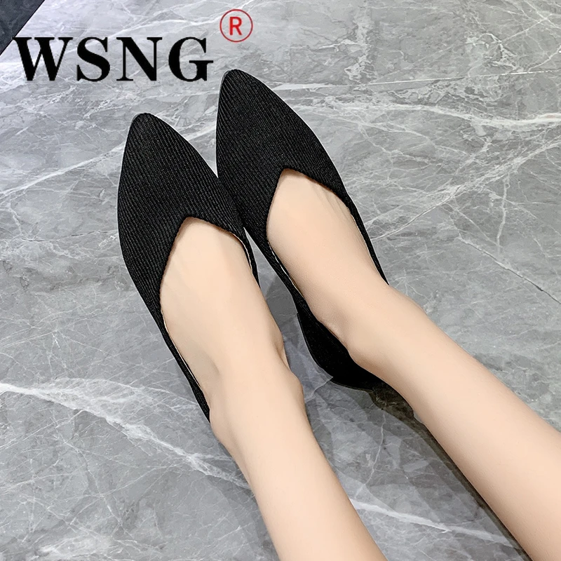 

2022 New Comfort Flat Shoes Hot Knit Pointed Toe Shoes Women's Breathable Soft Sole Flats Pumps Slip-On Flat Casual Shoes